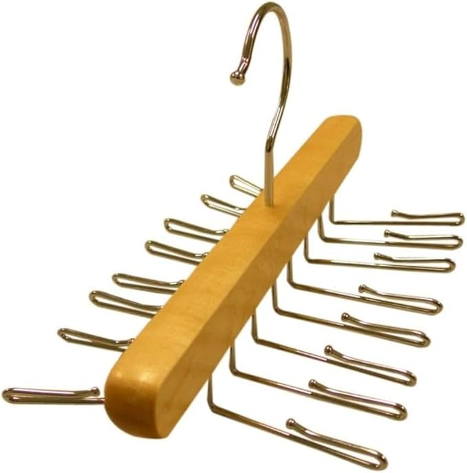 24 Non-Slip Hooks Natural Wood Tie Hanger Space-Saving Closet Organizer Hanging Ties Belts Scarves Accessories Durable Wooden Rack for Wardrobe Storage Home Organization