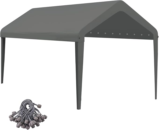 12x20 Canopy Replacement Cover, Carport Replacement Top Cover for 12' x 20' Frame, 800D Heavy Duty Waterproof & UV Protected Car Canopy with Ball Bungees (Frame is not Included) (Gray)