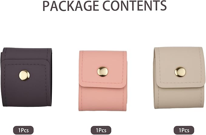 Heran 3pcs Mini Travel Jewelry Bag Set, Foldable Portable Organizer and Microfiber Pouch, Compact Leather Storage Roll Case for Earrings Rings Necklaces (Beige,Pink and Gray)