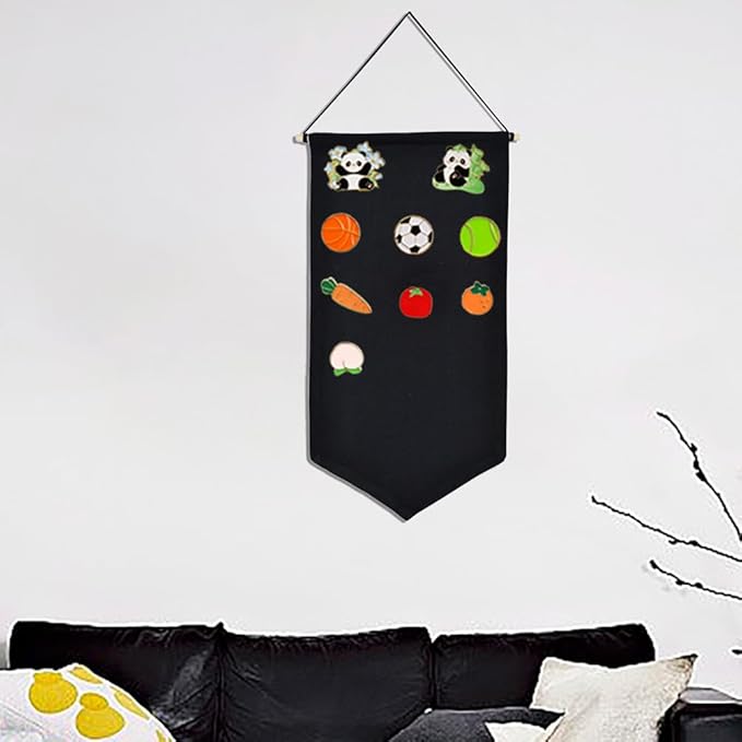 Canvas Banners Wall Hanging Brooch Jewelry Storage Case Stand Enamel Pin Display Cloth Wall-Mounted Jewelry Hanging Rolls for Earrings Necklaces Brooches Badges Organizer Holder Black