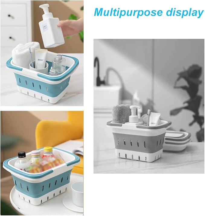 Foldable Plastic Shower Caddy Basket 2 Pcs, Portable and Durable Toiletries Caddy with Handles Ideal for Dorm, Bathroom, Cleaning, Kitchen, Camping, Waterproof, Easy to Clean (Grey 2 pack)
