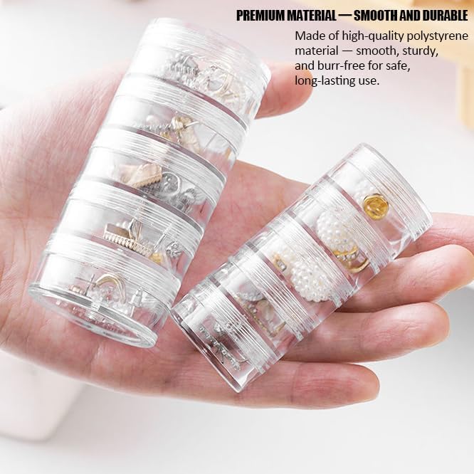 2 Pack 5-Layer Clear Jewelry Storage Organizer Box – Stackable Small Parts Container for Earrings, Rings, Beads, Pills, Crafts – Portable Transparent Plastic Screw Storage Jar Set