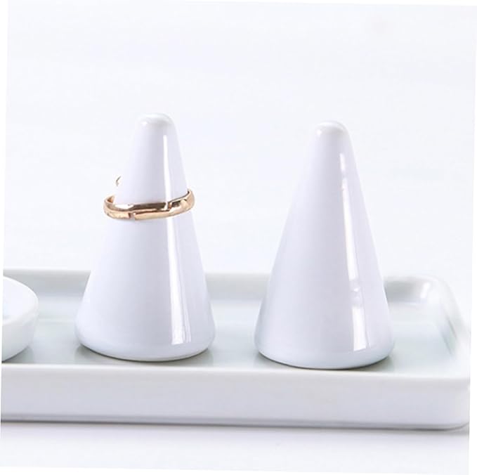 VANZACK 2pcs Ring Jewelry Organizer Holder Ceramic Ring Storage Cone Shaped Rack Jewelry Rack Necklace Stand