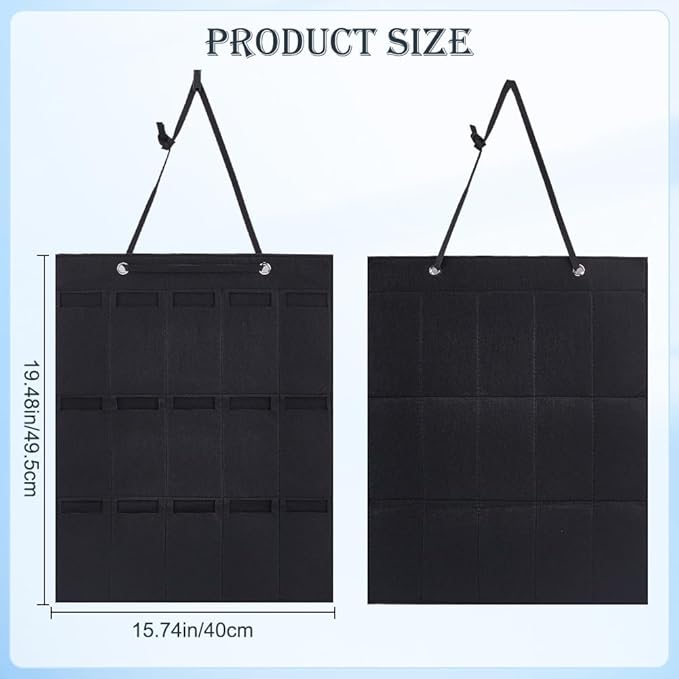 CREATCABIN Wall Hanging Sunglasses Bag Black Wall Mounted Dust Proof Sunglasses Storage Bag Protable Foldable Jewelry Organizer with 15 Slots for Makeup Room Bussiness Travel Carrying 5.7x3in