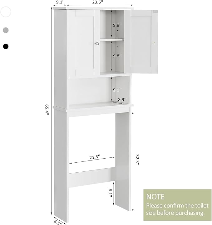 Meilocar Over The Toilet Storage Cabinet, Bathroom Storage Cabinet White Organizer Over Toilet, Bathroom Space Saver with Adjustable Shelf, White