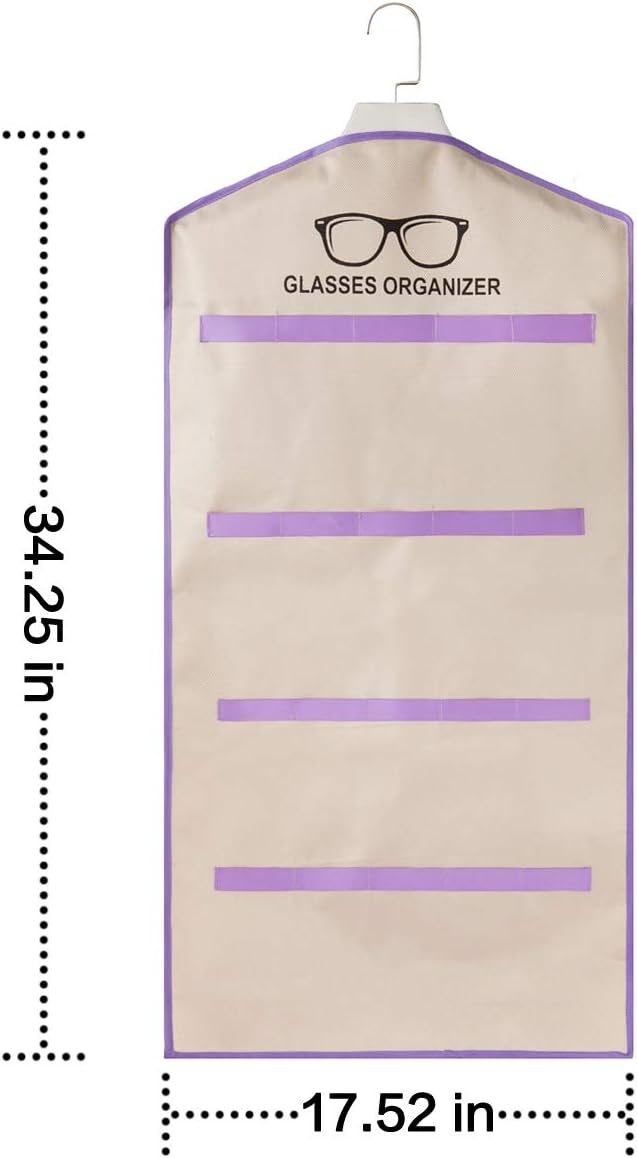 TRIUMPH VISION 20 Slots Hanging Sunglass Organizer,Glass Display Cabinet Rack Sunglasses Case Wall Mount Purple