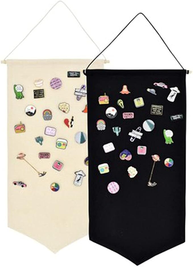 2pcs Cotton Canvas Wall-Mounted Brooch,Wall Hanging Jewelry Display Storage Set for Pin and Brooch Collections (B)