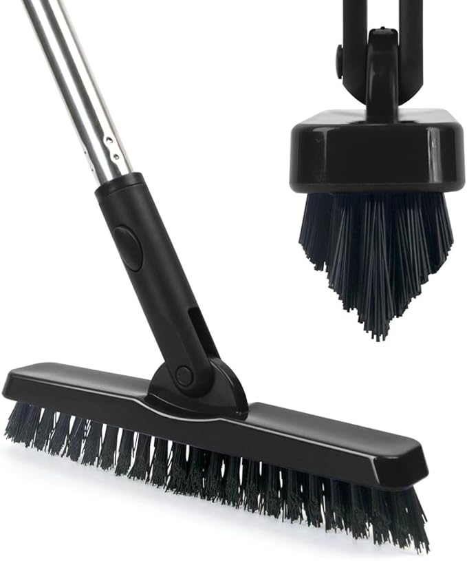 CELOX Tile Grout Brush with Long Handle, Grout Cleaner Brush for Tile Floors, for Shower Tile, for Cleaning Grout, Matte Black