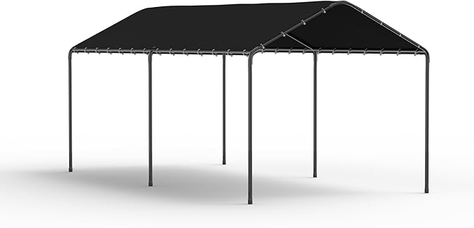 GOJOOASIS 10x20 Carport Heavy Duty Portable Garage Shelter Metal Car Canopy Tent with UV-Resistant & Weatherproof Top Cover for RV & Vehicles (Black, 10x20 Without sidewalls)