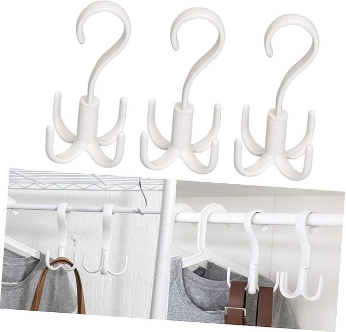 Amosfun 9pcs Rotating Multifunctional Hooks for Scarves Ties and Accessories Organizer Space-Saving Closet Hanger White