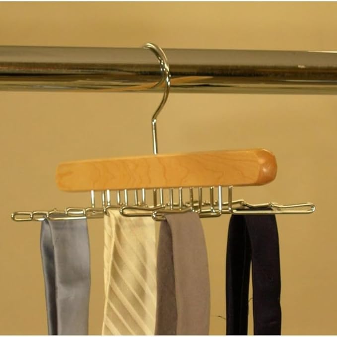 24 Non-Slip Hooks Natural Wood Tie Hanger Space-Saving Closet Organizer Hanging Ties Belts Scarves Accessories Durable Wooden Rack for Wardrobe Storage Home Organization