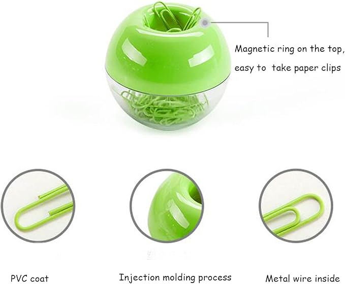 Lime Green Magnetic Paper Clip Holder，100pcs Paper Clips 28mm(1.1") Cute Office Supplies for Desk Organizer