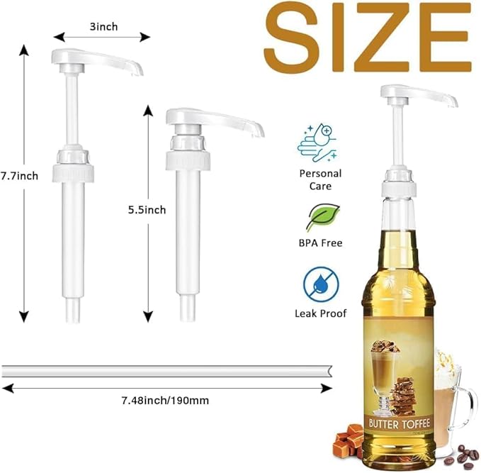 10 Pcs White Coffee Syrup Pump Dispenser, Compatible with 25.4 Oz/750ml Bottles, Great for Home & Coffee Bar Drinking Mixes, Tea, Beverage, Cocktails, Plus Spoons