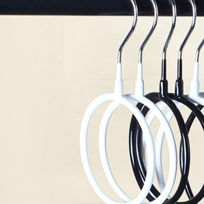 Zerodeko 8pcs Metal Scarf Organizer Rings Plastic Coating, Scarf and Belt Holder Hooks for Closet Space Saving, Black and White Small Size Accessory Organizers for Home Storage