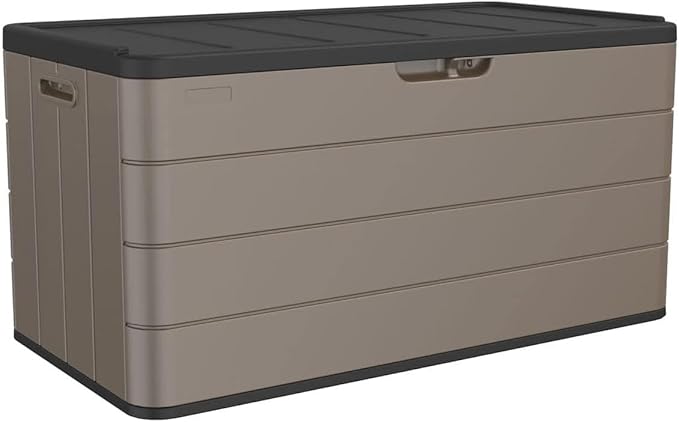 Outdoor Storage Deck Box Waterproof, 100 Gal Pro Large Lockable Patio Storage Bin Chest, Resin Outside Container Seat Bench for Furniture Cushions, Pool Accessories, Garden Tools & Delivery, Brown