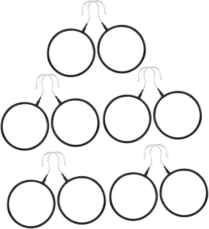 10pcs Heavy-Duty Scarf Hangers and Belt Hanger Set Black Iron Scarf Organizer Rings for Closet Storage Tie Holder Organizer and Accessories