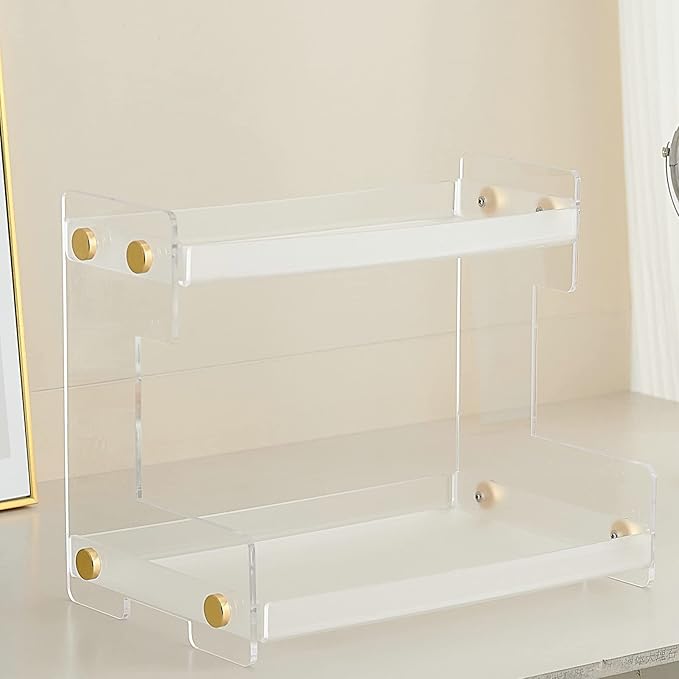 FFK Bathroom Organizer Countertop, 2 Tier Bathroom Counter Organizer Kitchen Spice Rack Cosmetic Organizer,Countertop Storage for Bathroom, Kitchen, Living Room, Bedroom, Dressing Table
