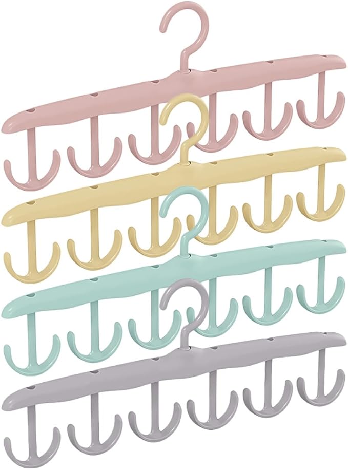 Milisten 4pcs Rotatable 12-Hook Belt Hanger and Tie Organizer, Multi-Function Scarf and Hat Closet Accessory Organizer, Heavy Duty Plastic for Home Closet Storage
