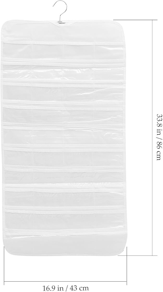 Double-sided Hanging Jewelry Organizer Bag 80 Compartments, White Dustproof Storage Holder for Necklaces, Earrings, Bracelets, Wall-mounted Accessory Organizer for Home