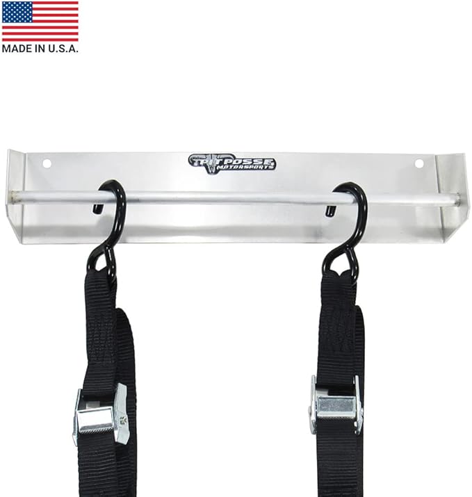Pit Posse 464 Tie Down Hanger Holder Aluminum Rack - Made in USA - Wall Mounted for Enclosed Race Trailer Garage Shop Storage Organizer- Holds Tie Downs, Ratchet Straps, Bungee Cords (Silver)