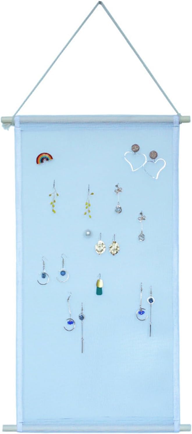 Earring Organizer Wall Mount - Hanging Jewelry Display Holder for Studs, Dangle Earrings & Necklaces, Large Capacity Mesh Cloth Rack - Storage，Display Organizer for Women and Girls (white)