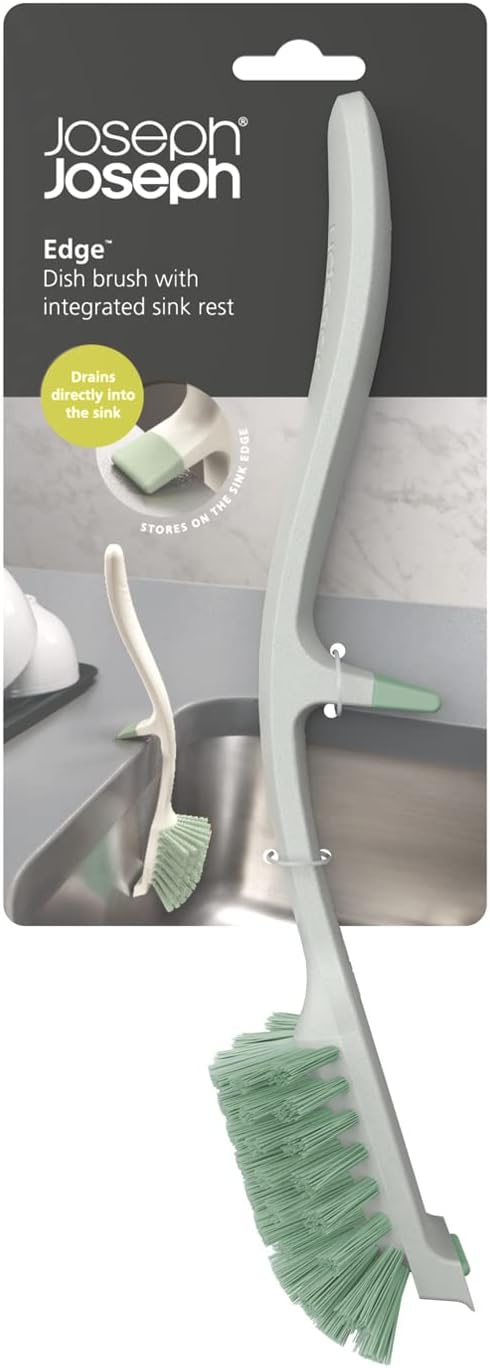 Joseph Joseph Edge Dish Brush with Integrated Sink Rest, Light Stone/Sage