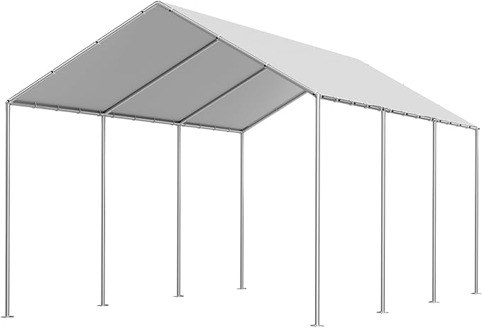 VEVOR Carport Replacement Canopy Cover, 10 x 20 ft Potable Garage Tent Top Tarp, UV-Resistant & Waterproof Car Shelter Tarp, Heavy Duty Car Port Cover with Ball Buggees, Grey, Frame Not Included