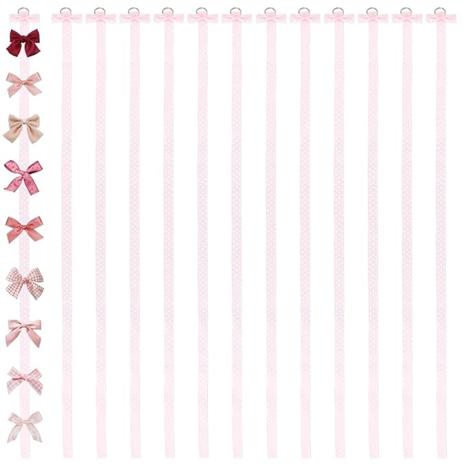 FINGERINSPIRE 20PCS Pink Polyester Bow Holder Ribbon for Women Hair Accessories 39inch Long Hair Bow Clips Organizer with Hanging Holes for Clips Storage Home Travel Use Display Organization