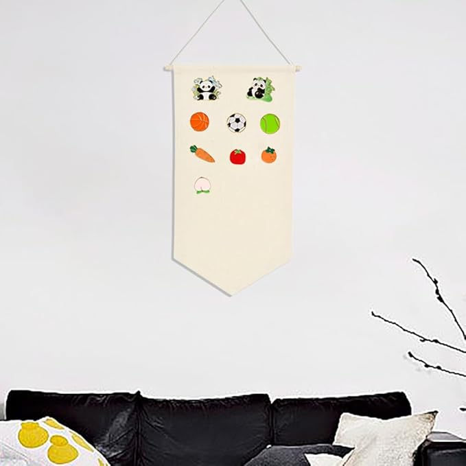 Canvas Banners Wall Hanging Brooch Jewelry Storage Case Stand Enamel Pin Display Cloth Wall-Mounted Jewelry Hanging Rolls for Earrings Necklaces Brooches Badges Organizer Holder White
