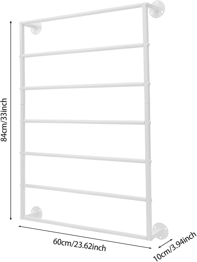 Wall Mounted Scarf Rack, 7-Tier Scarf and Tie Display Rack, White Hijab Hanger, Metal Wrapping Paper Storage Organizer for Accessory Stores, Bedrooms, Bathrooms