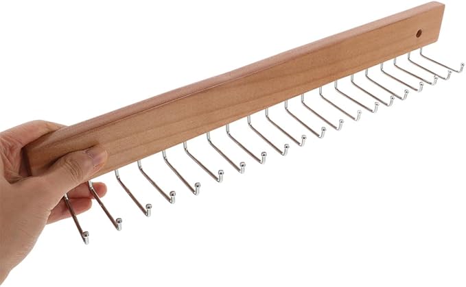 Lurrose 2Pcs Wooden Tie Hanger and Wall Mount Belt Organizer with 20 Rotatable Hooks, Necktie Storage Rack for Men’S Closet and Entryway, Space-Saving Accessory Organizer