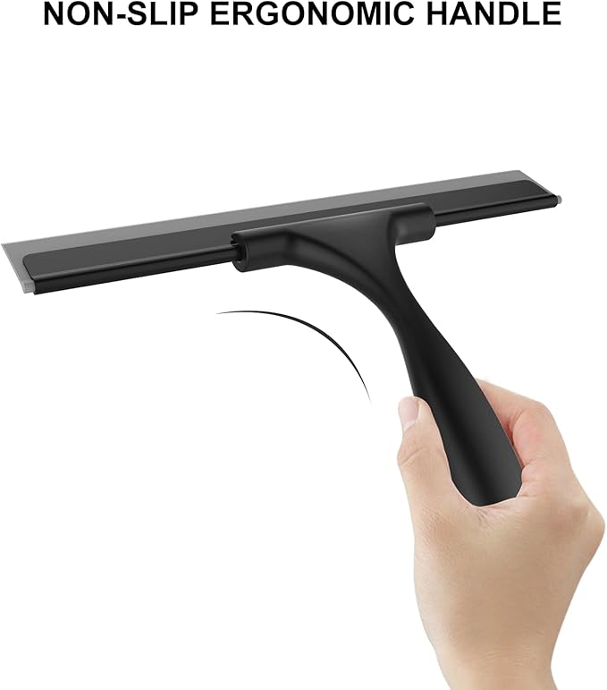 SetSail Squeegee for Shower Glass Door All-Purpose Shower Squeegee for Glass Doors Black Window Squeegee with Hook for Car Window Cleaning 12 Inch