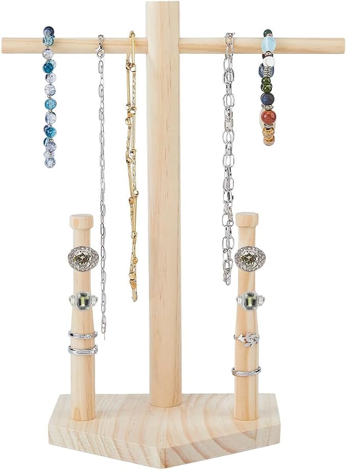 DICOSMETIC Wood Drip Necklace Organizer Holder Wooden Baseball Jewelry Holder Championship Stacked Ring Display Wooden Jewelry Storage Organizer Baseball Theme Gifts, PapayaWhip
