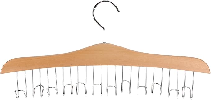 Multi-Functional Solid Timber Strap Hanger and Scarf Hook with Anti-Slip Design for Closet Organization, Natural Wood Color, Space-Saving Accessory Organizer for Men and Women