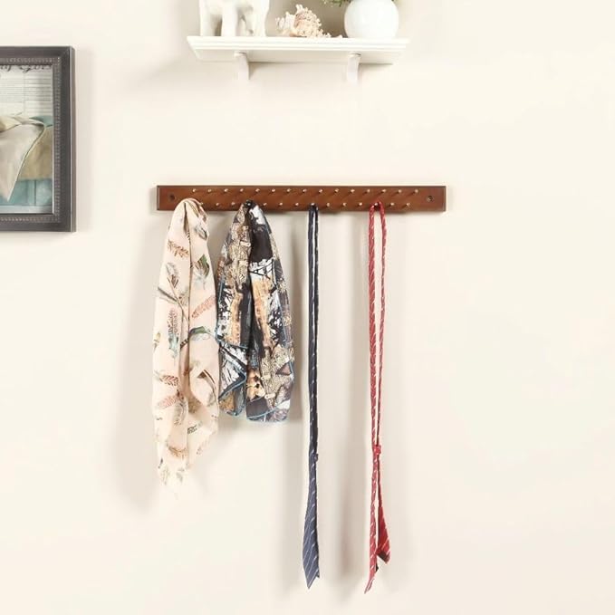 Walnut Wood Tie Hanger Non-Slip Hooks Space-Saving Closet Organizer for Ties Belts Scarves Accessories Durable Swivel Hook Wardrobe Storage Rack for Home and Office Organization