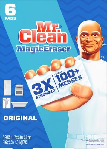 Mr. Clean Magic Eraser Original Cleaning Pads, Multi Purpose Cleaner, Bathroom Cleaning Supplies, All Purpose Cleaner, White, 6 Count (Pack of 6)
