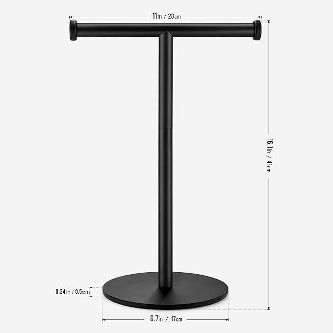 Hand Towel Holder, Matte Black Bathroom Towel Racks, Countertop Towel Stand, T-Shape Towel Holder for Bathroom Kitchen, Size 11" L x 6.7" W x 16.1" H