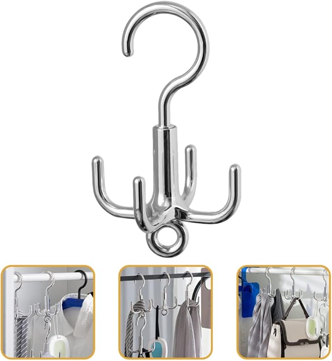 Zerodeko 4-Claw Rotating Hook for Closet - Multi-Purpose Swivel Coat Hat Belt Rack Organizer for Hanging Bags Ties Scarves Space Saving Home Storage