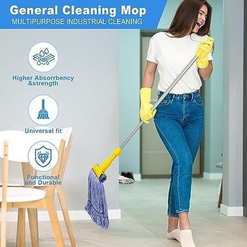 6Pack Heavy Duty Commercial Looped End Cotton Mop,String Cotton Mop Refill Heads Wet Industrial Blue Cotton Looped End String Head Refills, Heavy Mop Replace Head,for General and Floor Cleaning
