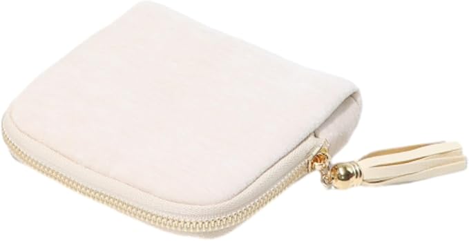 Jewelry Zippered Pocket Case Travel Jewelry Bag Portable Organizer, Dustproof Storage Bag with Tassels and Zipper (Beige)