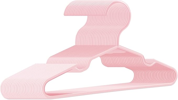 Baby Hangers for Closet 50 Pack Pink Plastic Kids Children's Clothes Hangers Non-Slip (Pink, 50)