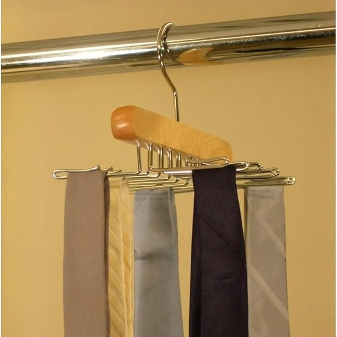 24 Non-Slip Hooks Natural Wood Tie Hanger Space-Saving Closet Organizer Hanging Ties Belts Scarves Accessories Durable Wooden Rack for Wardrobe Storage Home Organization