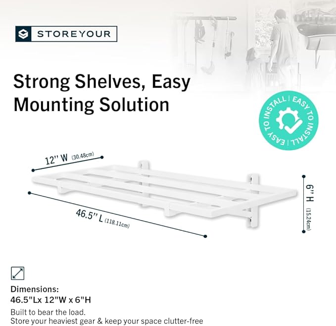 StoreYourBoard Heavy Duty Garage Shelf Wall Mount 1ft x 4ft – Wall-Mounted Shelving for Storage & Organization – Heavy Duty Garage Shelves for Tools, Bins, & Equipment – Holds 400 lbs - White