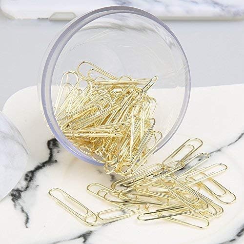 Magnetic Paper Clip Holder, Marble White holder with Gold PaperClips 100pcs 28mm(1.1") Cute Office Supplies for Desk Organizer