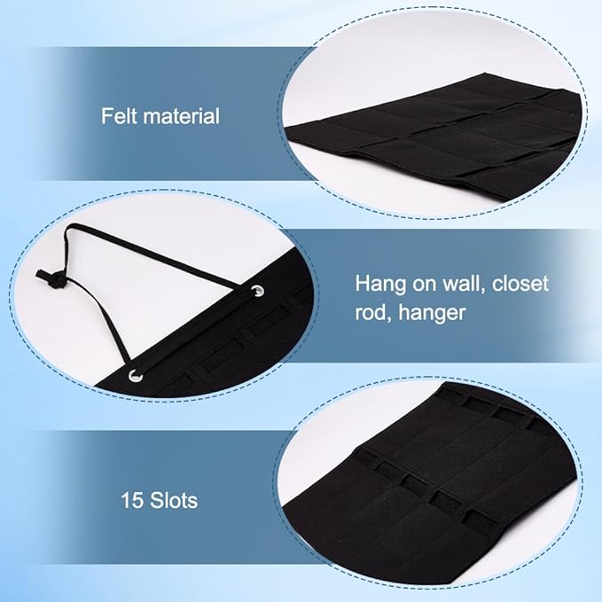 CREATCABIN Wall Hanging Sunglasses Bag Black Wall Mounted Dust Proof Sunglasses Storage Bag Protable Foldable Jewelry Organizer with 15 Slots for Makeup Room Bussiness Travel Carrying 5.7x3in