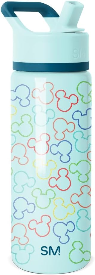 Simple Modern Kids Summit Water Bottle with Straw Lid | Disney Mickey Mouse 18oz Stainless Steel Cup Insulated Tumbler for Boys, School | Cheers to Mickey Ears