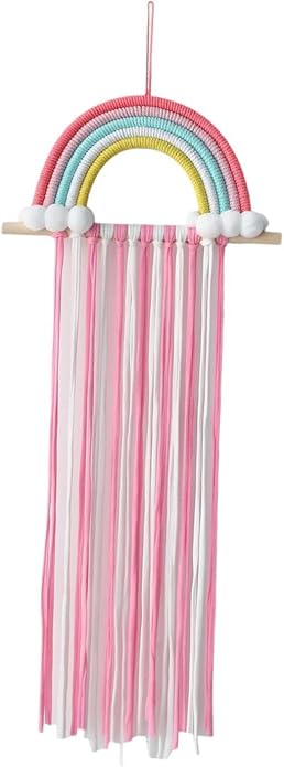 Macrame Bow Holder Hair Bow Organizer for Girls Hair Bows Wall Decor Woven Hanging Rainbow Clip Organizer Decor Bow Hanger