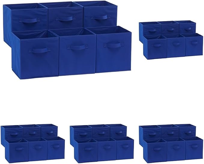 Amazon Basics Collapsible Fabric Storage Bins with Handles, Cube Organizer for Home Organization, 10.5"x10.5"x11", Navy, 6 Count (Pack of 5)