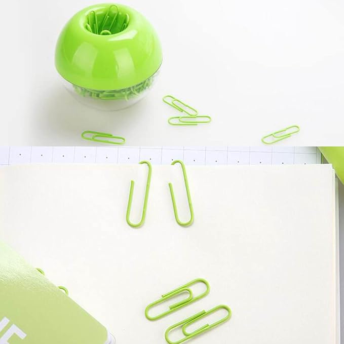 Lime Green Magnetic Paper Clip Holder，100pcs Paper Clips 28mm(1.1") Cute Office Supplies for Desk Organizer