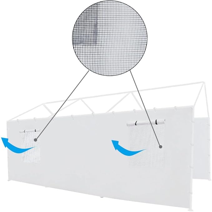 Rutile 10x20 Carport Replacement Sidewall, 180G PE Waterproof & UV Protected Sidewall Cover (White, Sidewall Panel with Mesh Windows)